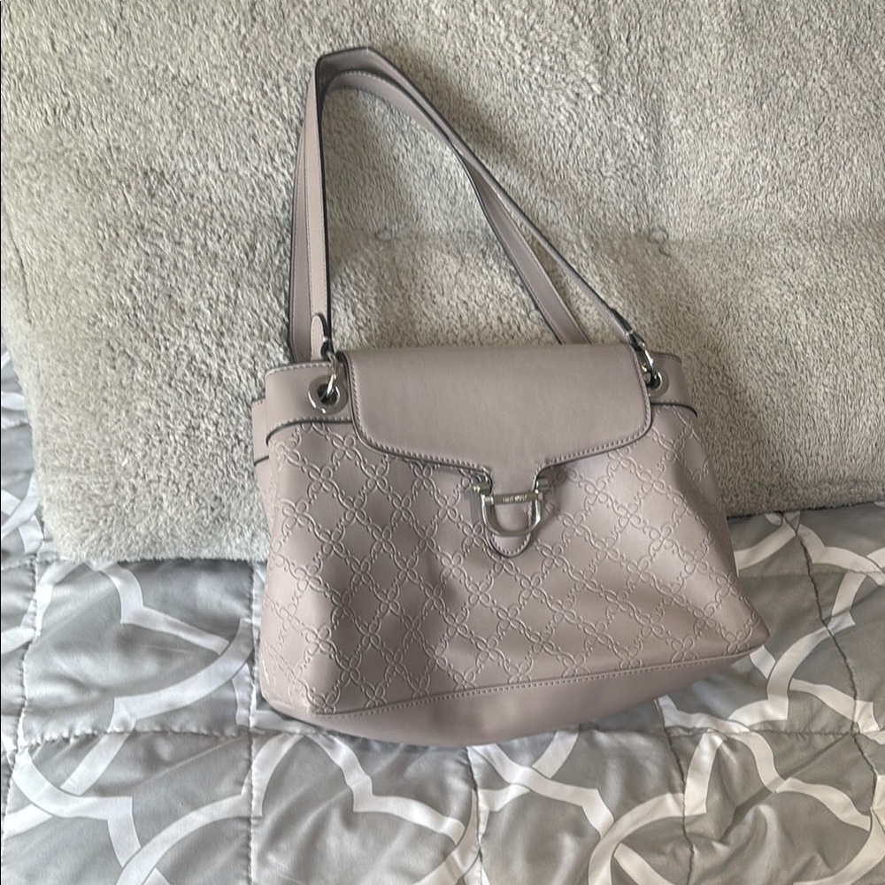 Gray Leather Shoulder Bag with Adjustable Strap
